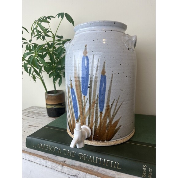 Rare Vintage 1960s MCM Farmhouse Stoneware Dispenser For Water Tea or Lemonade - Picture 4 of 10